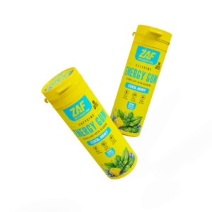 ZAF Caffeine Energy Gum, Cool Mint, two tubes, 60mg caffeine per piece